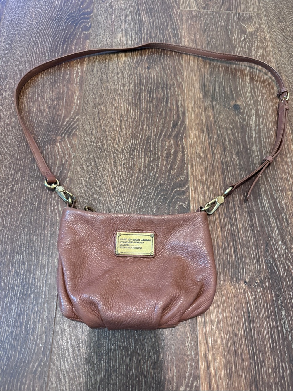Marc By Marc Jacobs Chestnut Brown Leather Crossbody with Gold Plaque